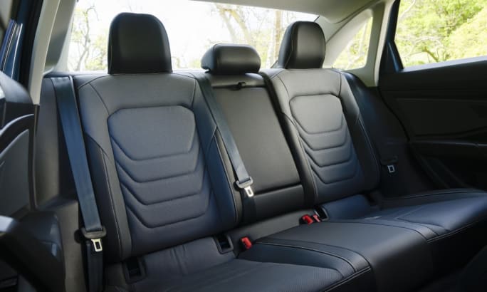 Interior of a 2025 Volkswagen Jetta's back seat.