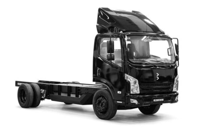 A back and white image of B4 Chassis Cab EV truck on a white background.