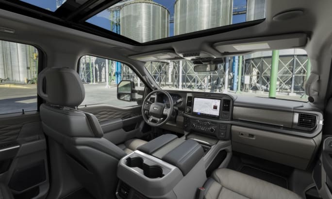 The interior of a 2025 Ford F-Series Super Duty.