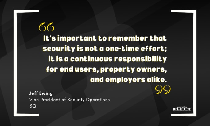 Black and white graphic with yellow embellishments presenting a quote from Jeff Ewing from 5Q.