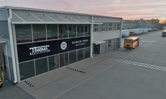 A Thomas Built Buses Saf-T-Liner plant exterior.