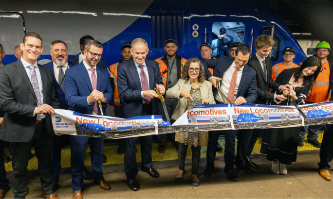 MTA and New York leaders cut a ribbon for the new Siemens locomotives.