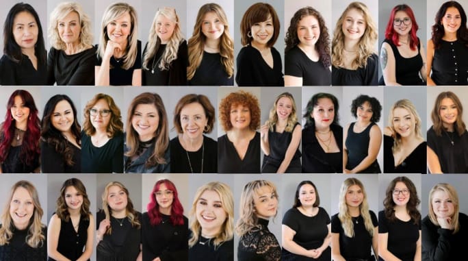 A collage of headshots of team members from Shear Artistry Hair & Body Center
