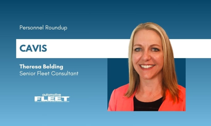 A blue and white graphic about Theresa Belding joining Cavis.