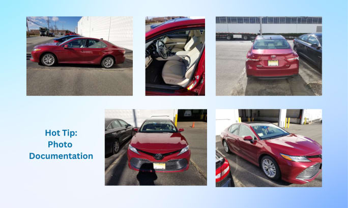 A collage of vehicle photos to document potential damage.