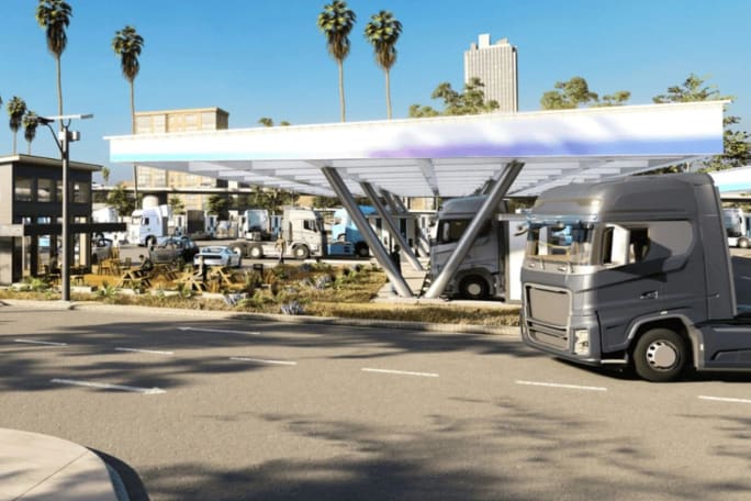 Electric truck charging station.