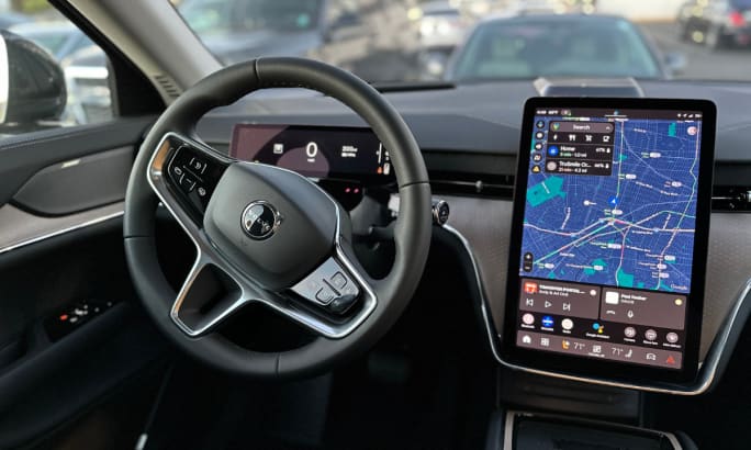 Volvo EX90 digital display and steering wheel. 