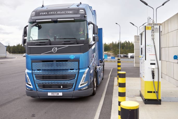 Volvo FH hydrogen fuel cell truck.