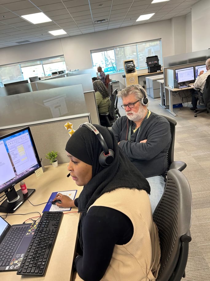 Volvo customer service representative Zoubeida White and HDT Executive Editor Jack Roberts.