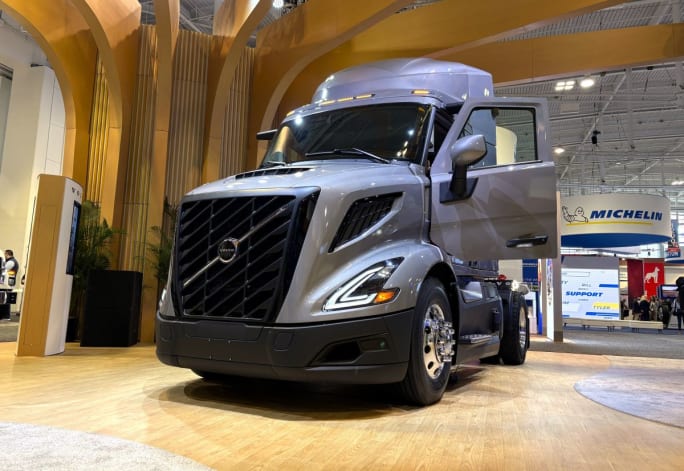 Blue Volvo VNR truck