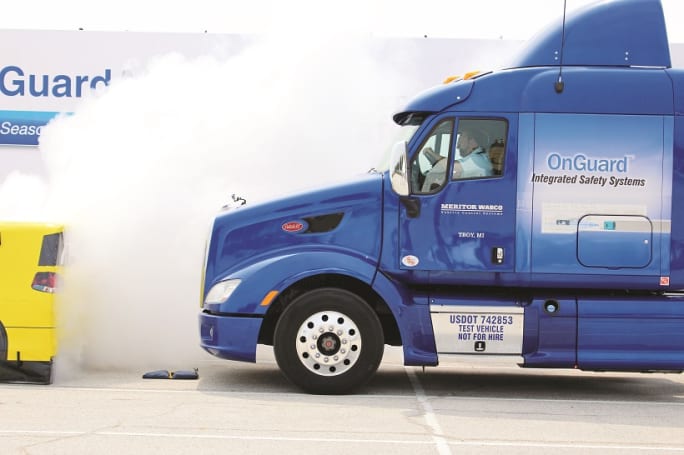 Stopping distance test for heavy trucks.