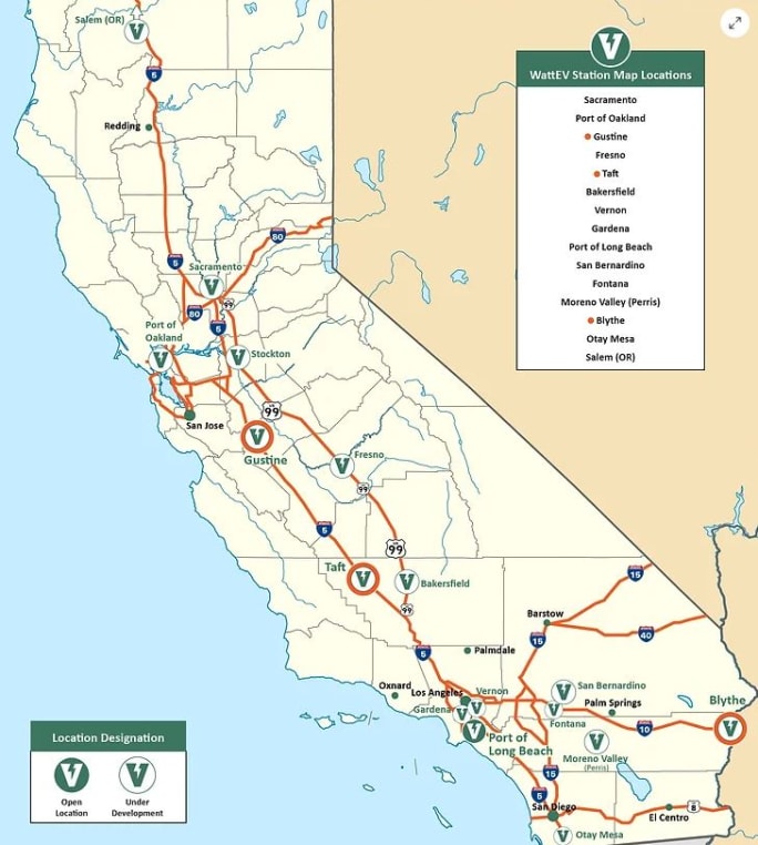 Map of California charging network.