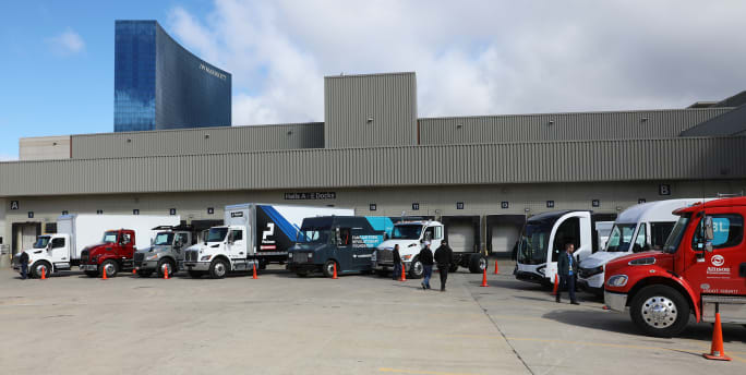 Ride and drive vehicles set up at Work Truck Week 2025