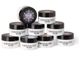Young Nail’s Green Kaleidoscope Gel, Blue Kaleidoscope Gel, White Kaleidoscope Gel, Black Kaleidoscope Gel, Build Gel, Emerald Green Glitter, Crushed Pearl Glitter, black and white acrylic paint