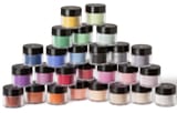 Young Nails’ Metallic Gold Acrylic Powder, Rouge Acrylic Powder, Warm Gold Acrylic Powder, Clear Speed Acrylic Powder, Finish Gel, orange, yellow, and black acrylic paint