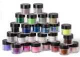 Young Nails’ Royal Red Glitter, Fortune Glitter, Clear Speed Powder, Finish Gel, red, green, gold, and yellow acrylic paint