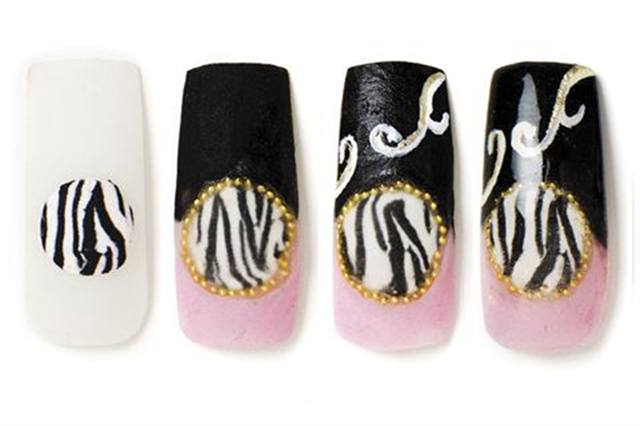 Embedded Nail Art with Handpainted Accents