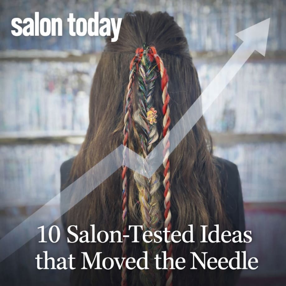 The braid model from Lillian James with the cover title Moving the Needle and the Salon Today Logo on the top.
