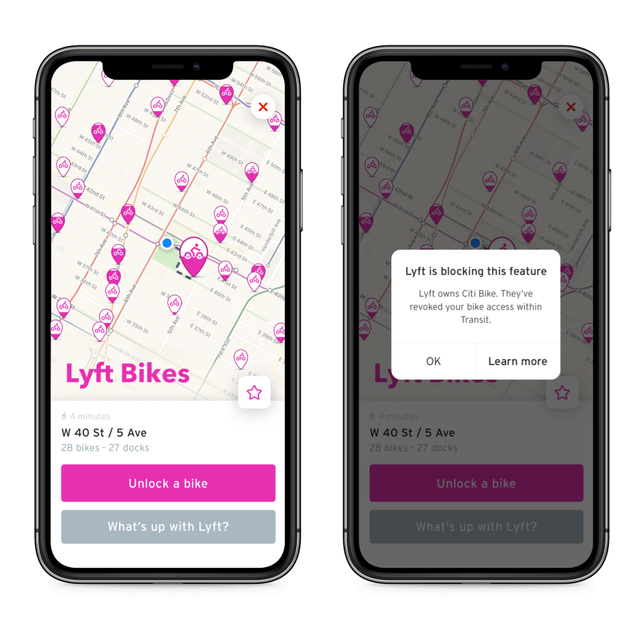 Lyft Removes Bikes from Transit App