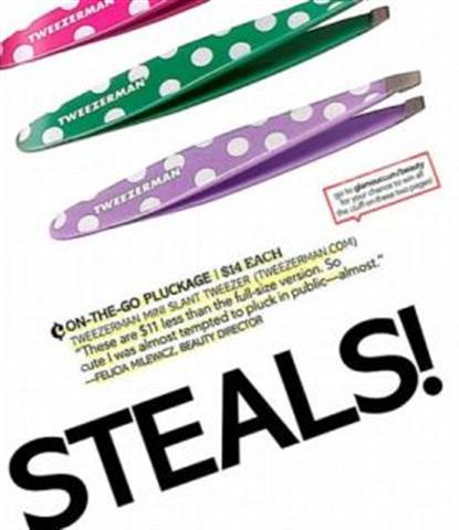 Tweezerman polka dotted tweezers promoted in Glamour's "Beauty Steals"