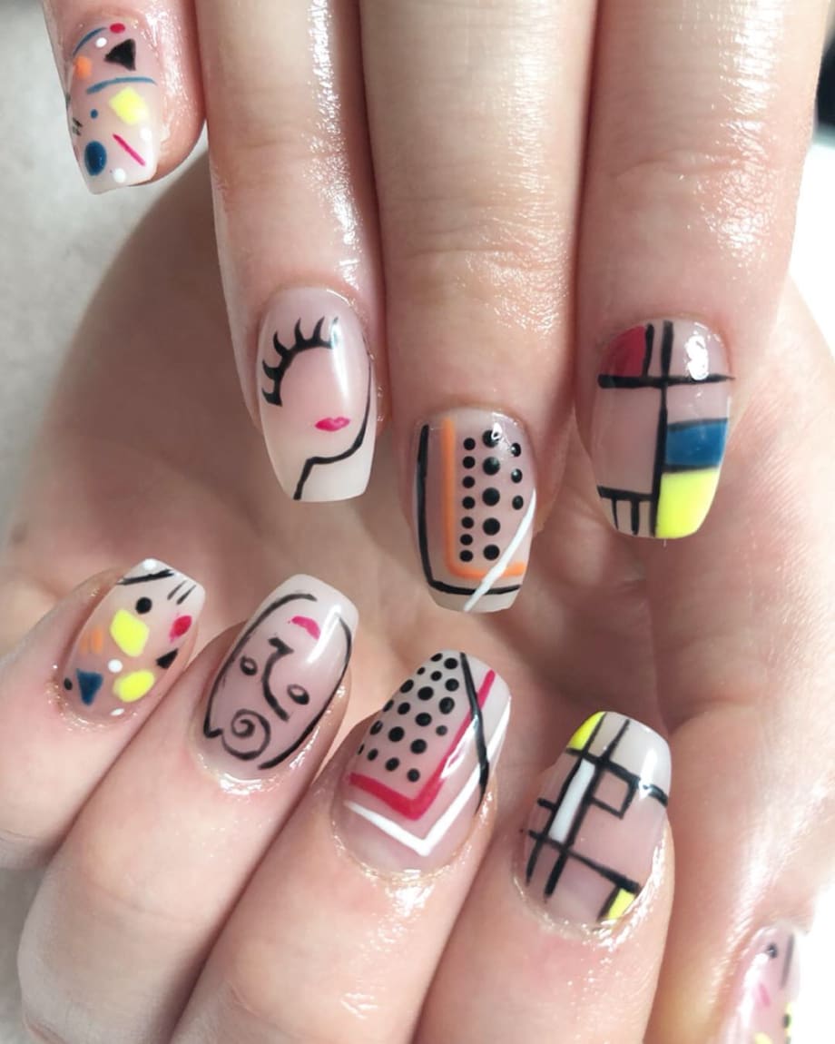 Day 102: Pop Art Faces and Baby Boomer Nail Art