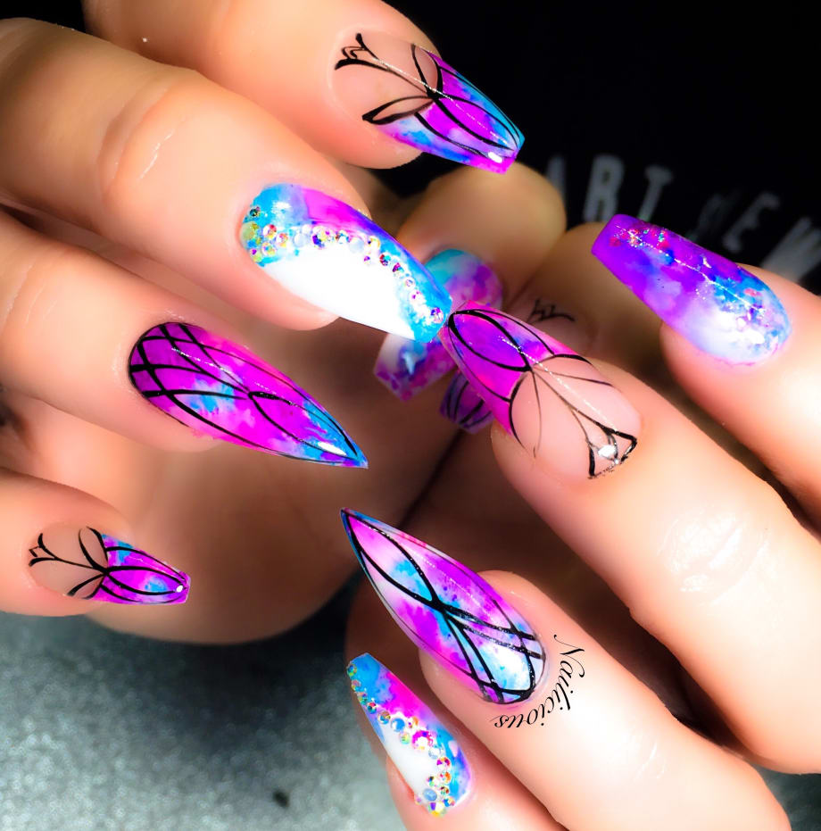 Day 16: Bright Purple and Blue Nail Art
