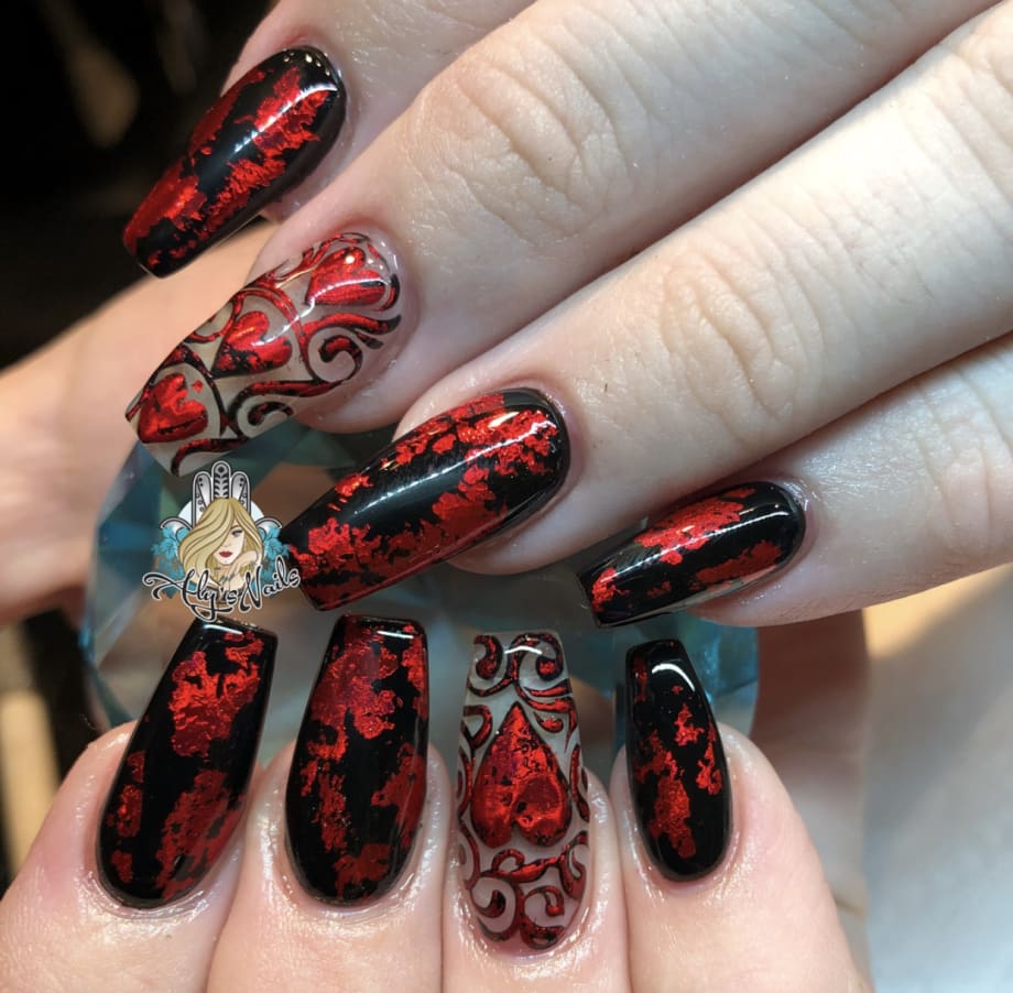 Day 35: Foil Heart Nail Art