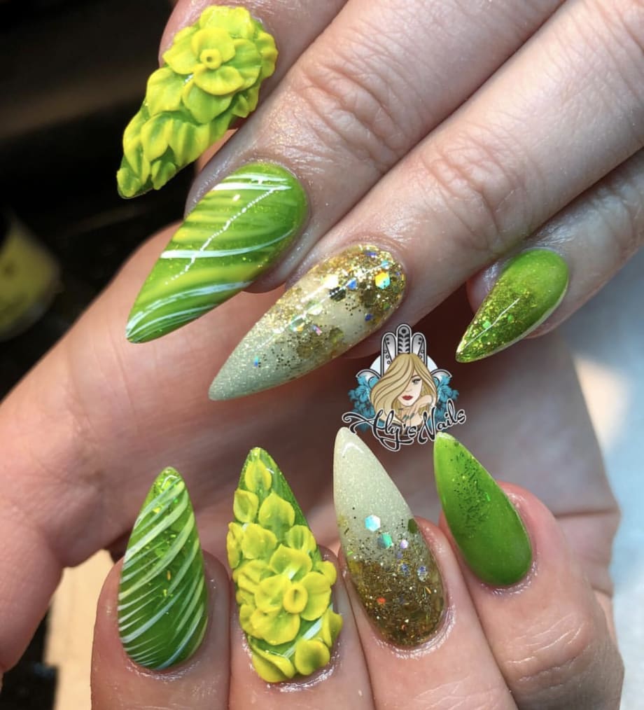 Day 46: Leaf Green 3-D Nail Art