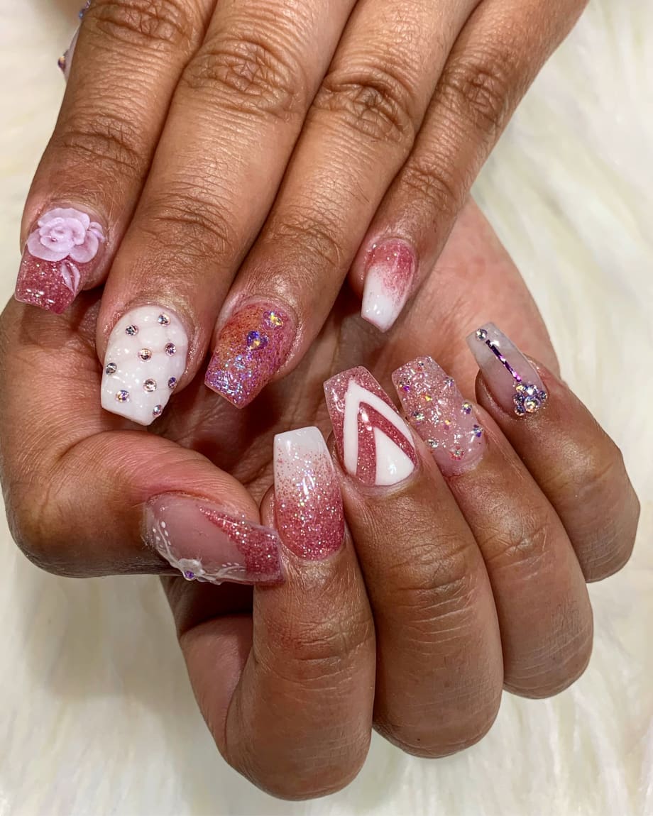 Day 48: Rose and Abstract Embellished Nail Art