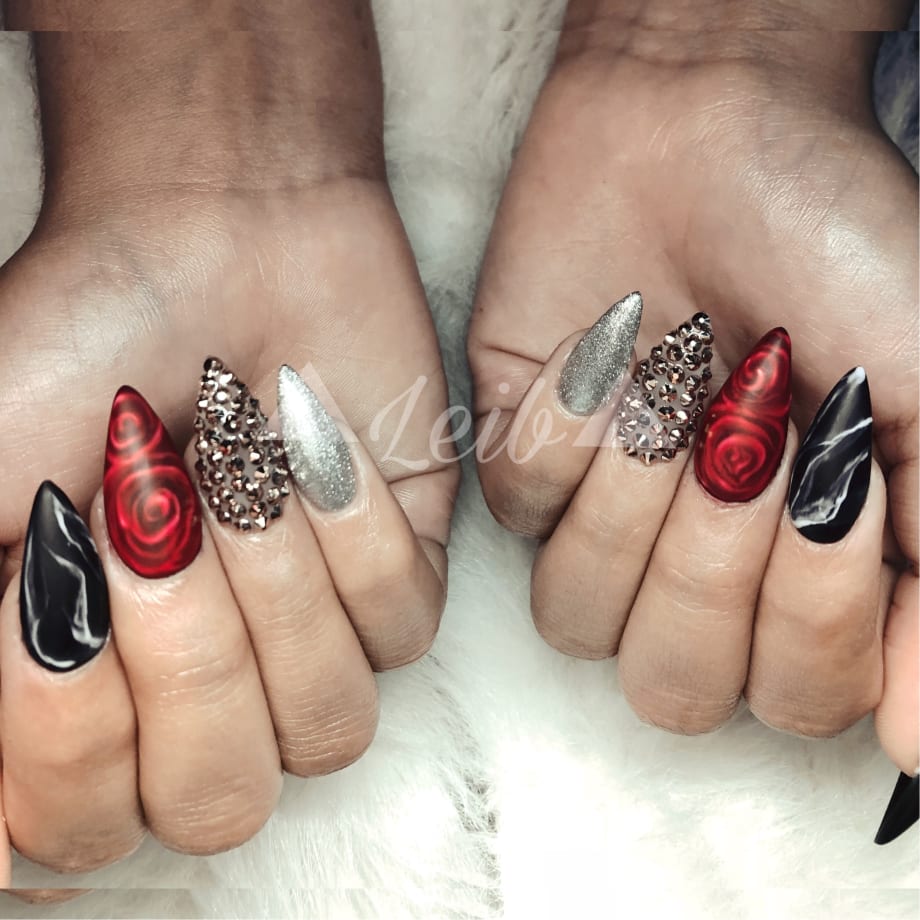 Day 65: Roses and Studs Nail Art