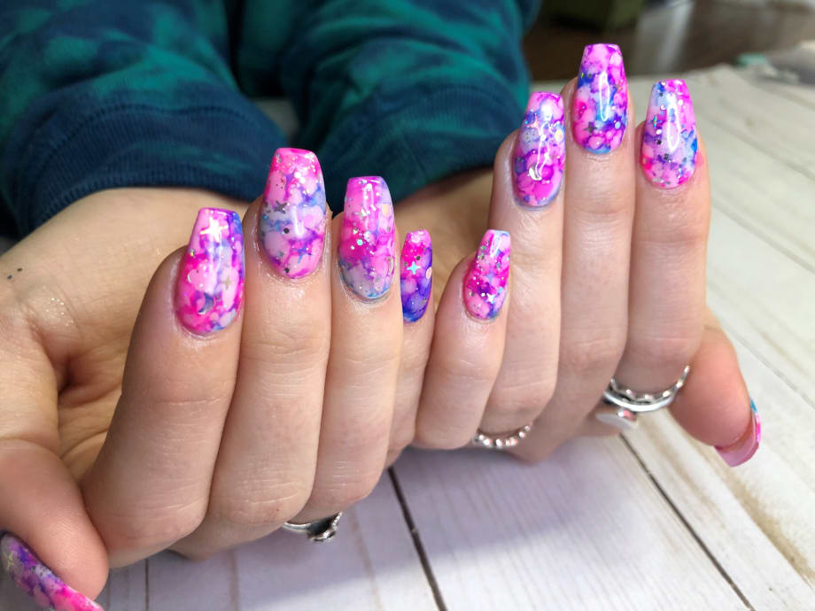 Day 66: Colorful Marble and Emoji Nail Art
