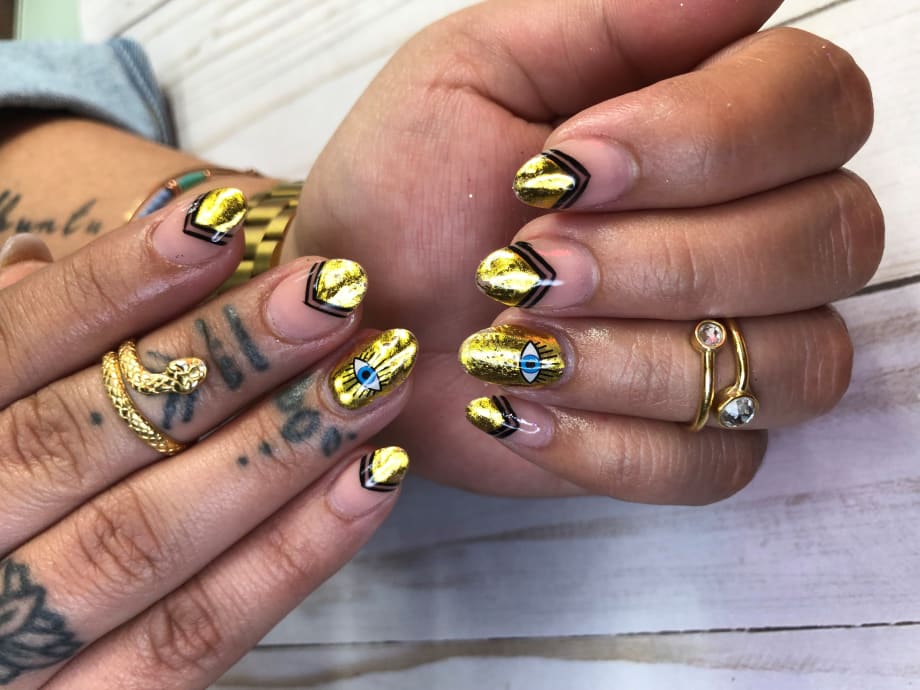 Day 83: Egyptian Gold and Flower Nail Art