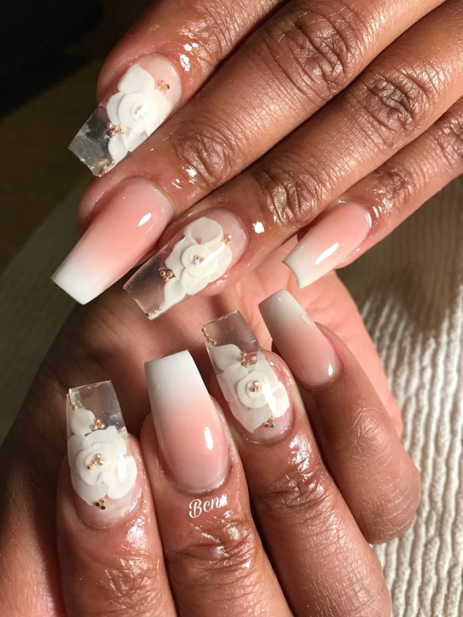 Day 271: Baby Boomer Flower and Ombre Nail Art