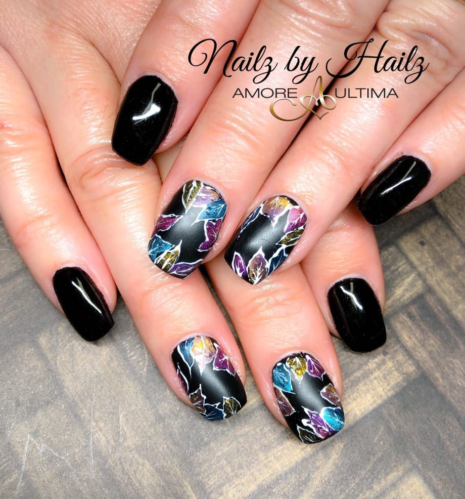 Day 297: Fall Leaves and Faces Nail Art