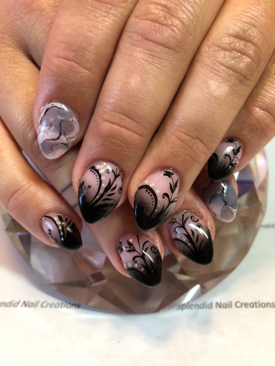 Day 324: Marble and Floral Fade Nail Art