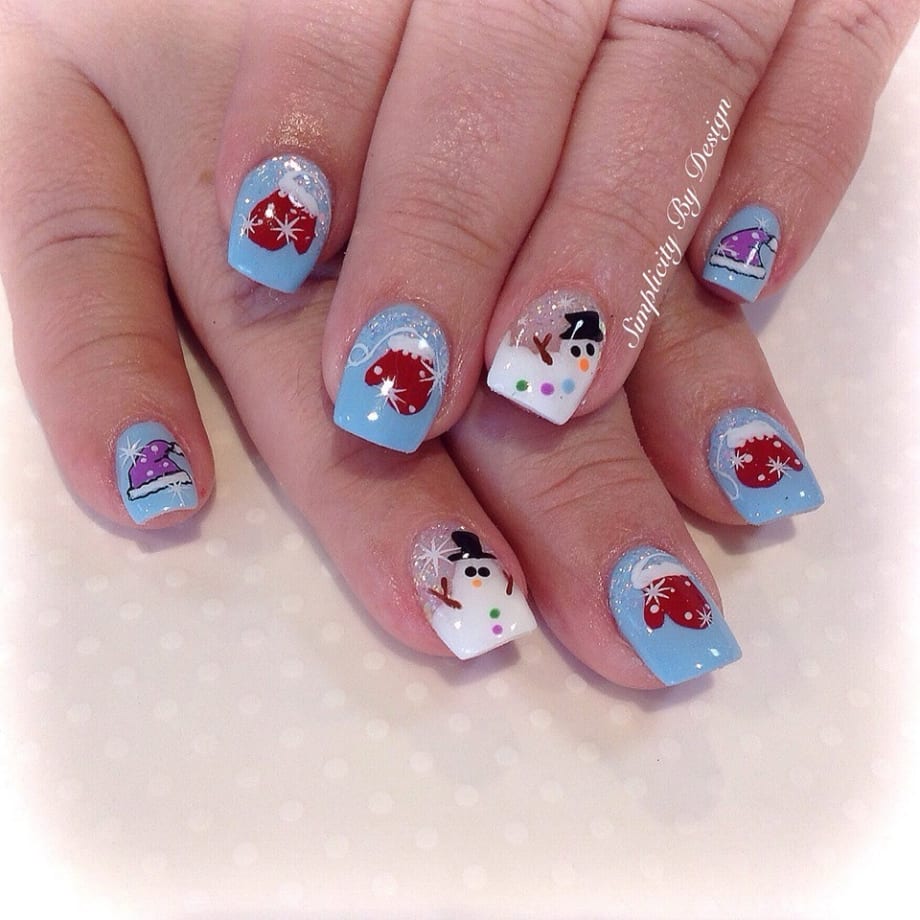 Day 338: Cute Snowman and Mitten Nail Art