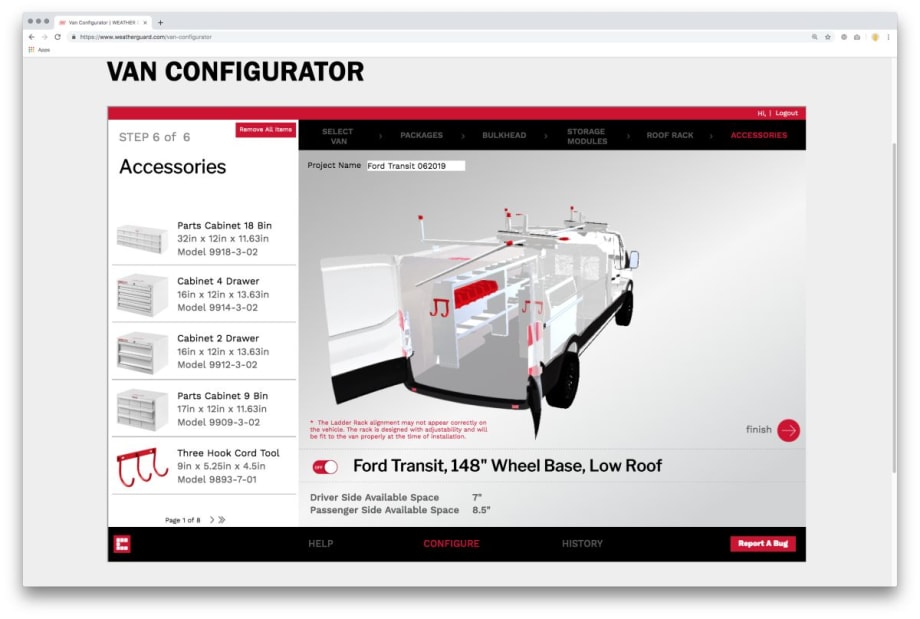Custom Van Configurator for Ford Transit, Transit Connect