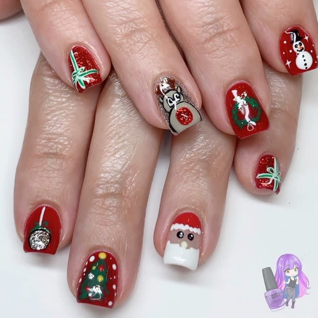 Day 350: Rudolph and Wreath Nail Art