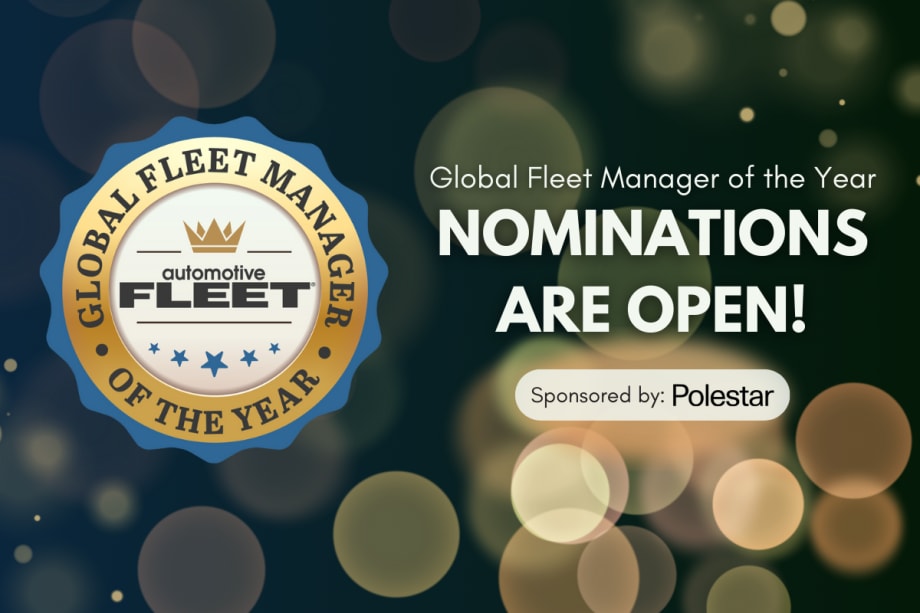 A blue and gold graphic detailing open nominations for the 2024 Global Fleet Manager of the Year.