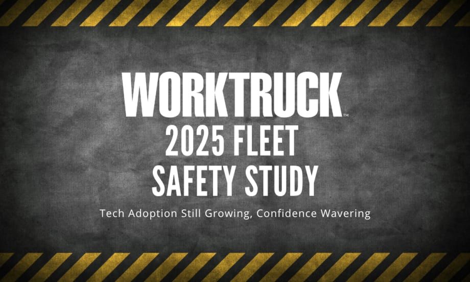 Work Truck 2025 Fleet Safety Study title graphic with black background and yellow safety stripes.