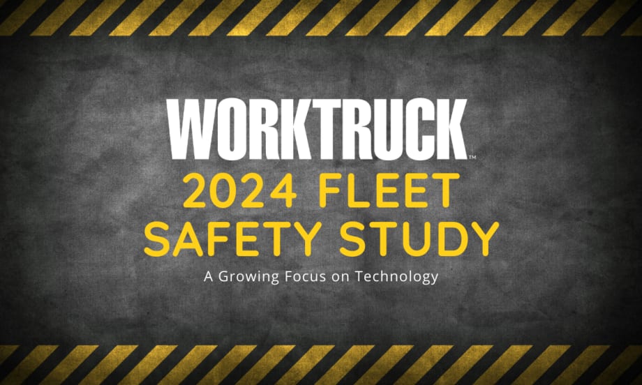 a black and yellow themed construction image that says Work Truck 2024 Fleet Safety Study, a growing focus on technology.