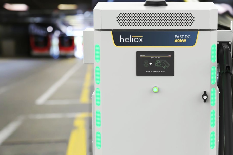 DC fast charge that looks like a large white box is located next to a parking area