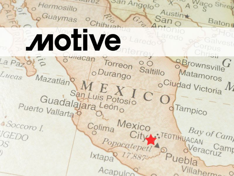 Map of Mexico, with Motive company logo.