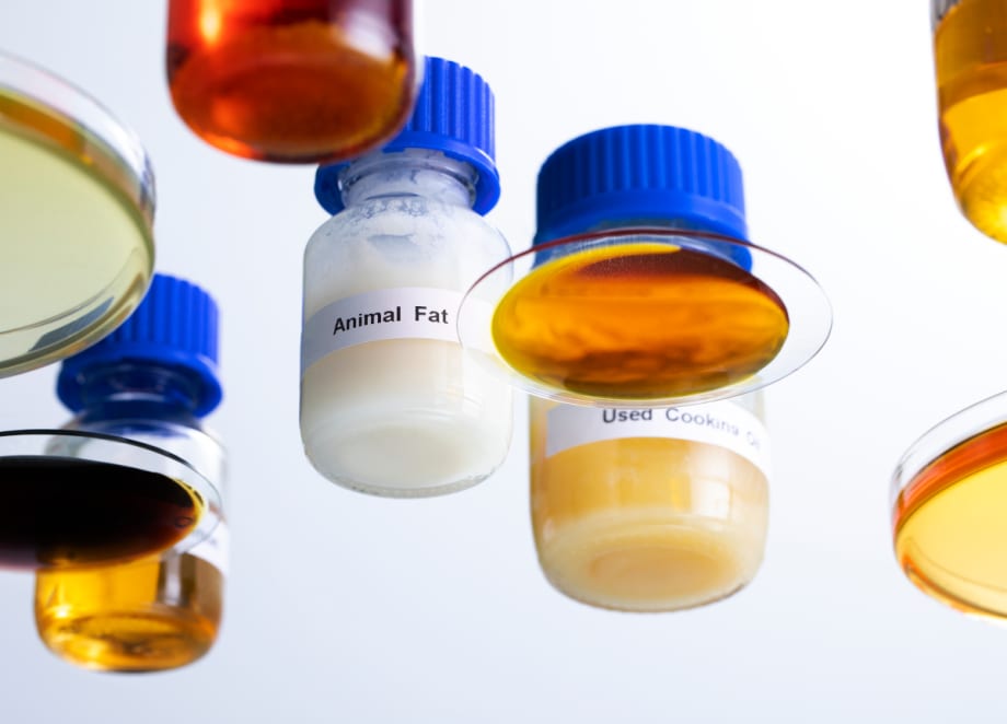 Various liquids in glass jars.
