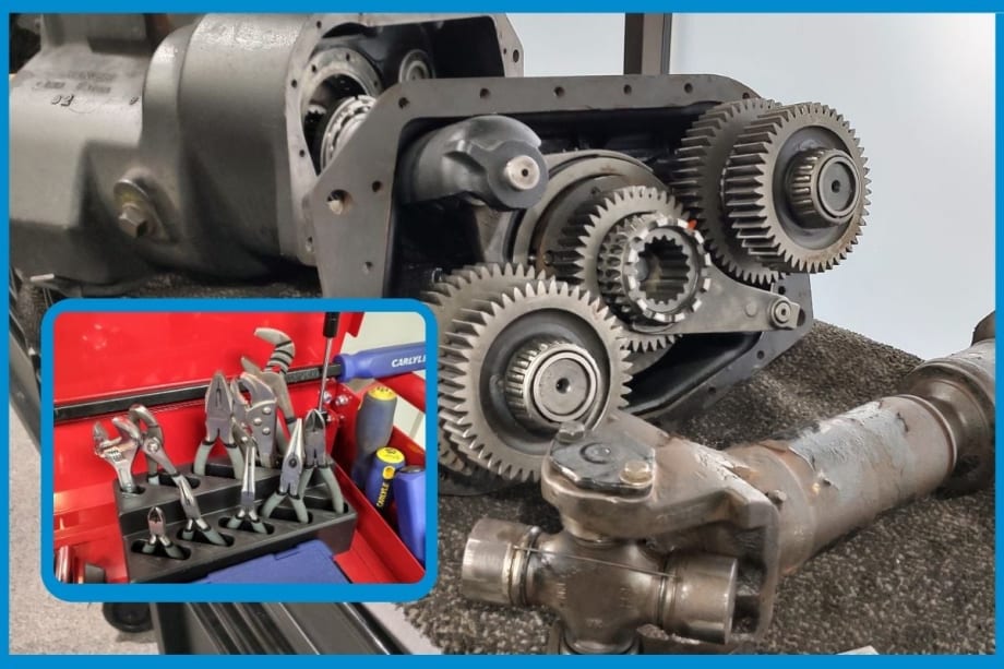 Image of a complex machine with gears and tools, industrial setting.