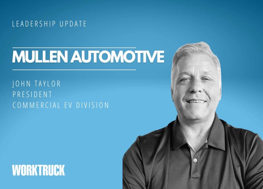 Blue background with inset photo of man, John Taylor of Mullen Automotive.