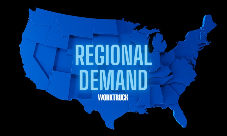 Blue map of USA with regional demand