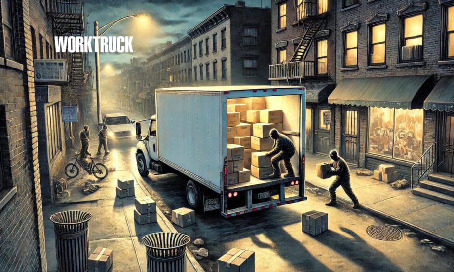 Theives stealing cargo from a box truck at night
