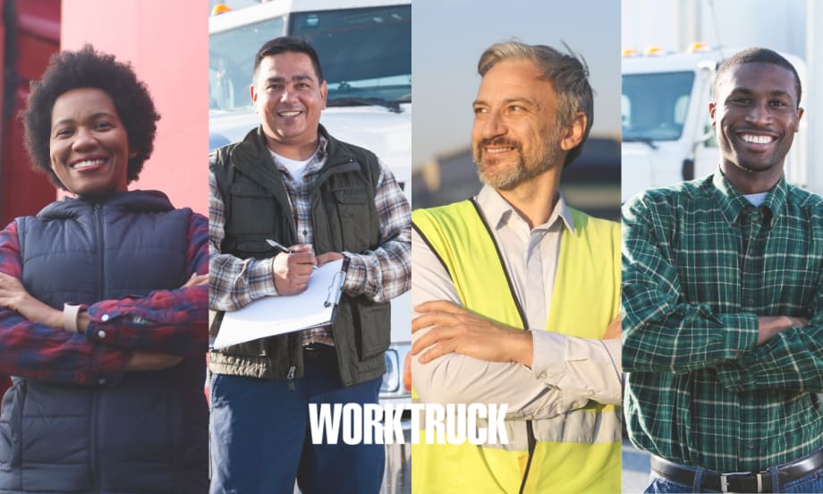 Four truck drivers smiling