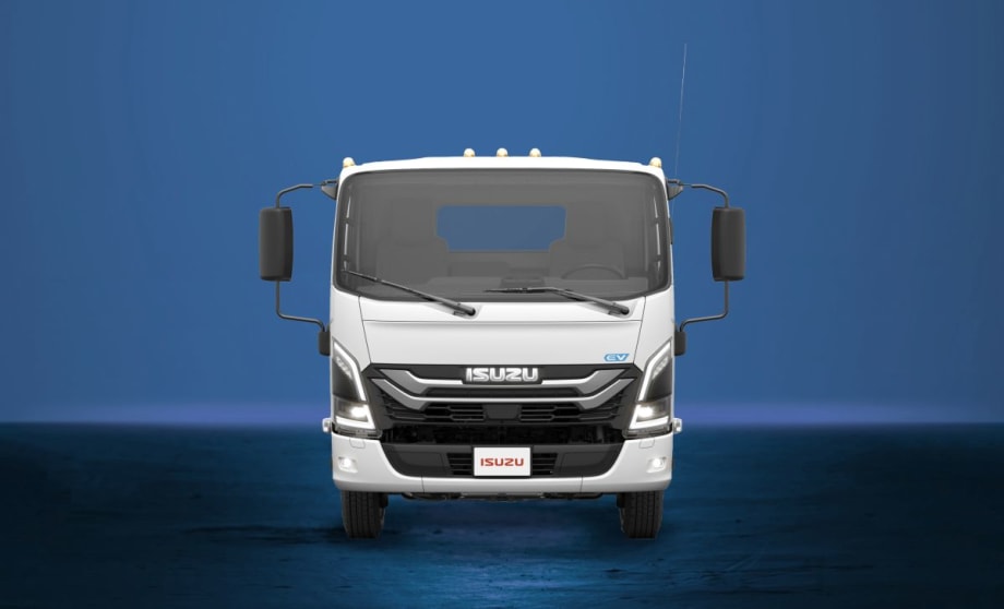 Isuzu NRR-EV on blue background